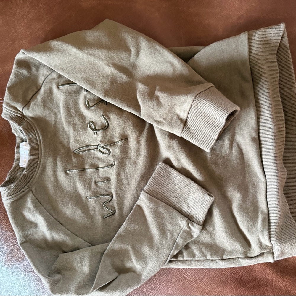 Jamie Kay kids Embroidered “Wildest” Sage Green Pullover Sweatshirt